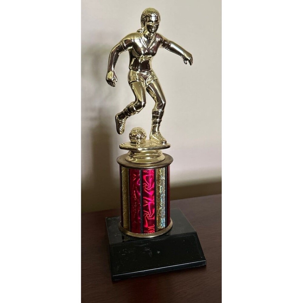 Soccer Trophy 8” Tall red gold black